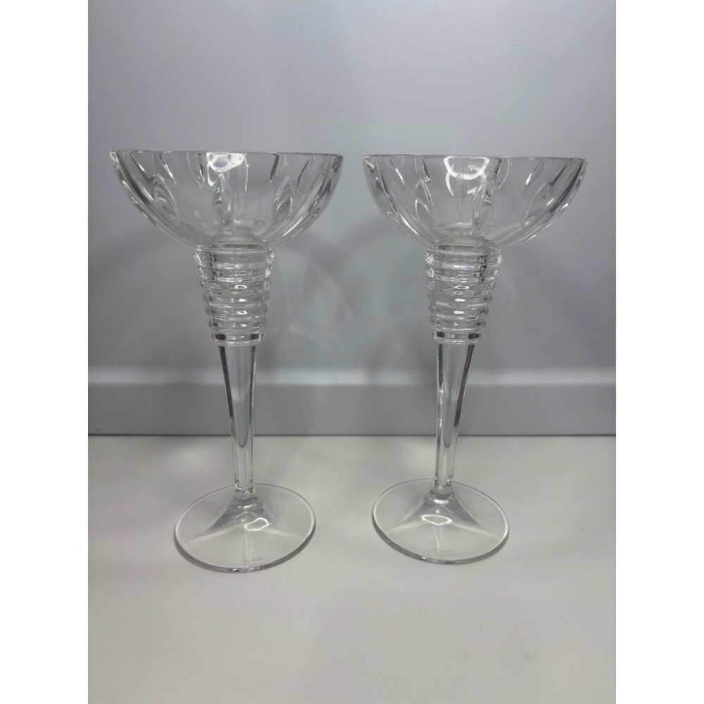 2 WATERFORD MARQUIS Crystal 8" GEMINI Ball / Taper CANDLE Candlesticks Holders
